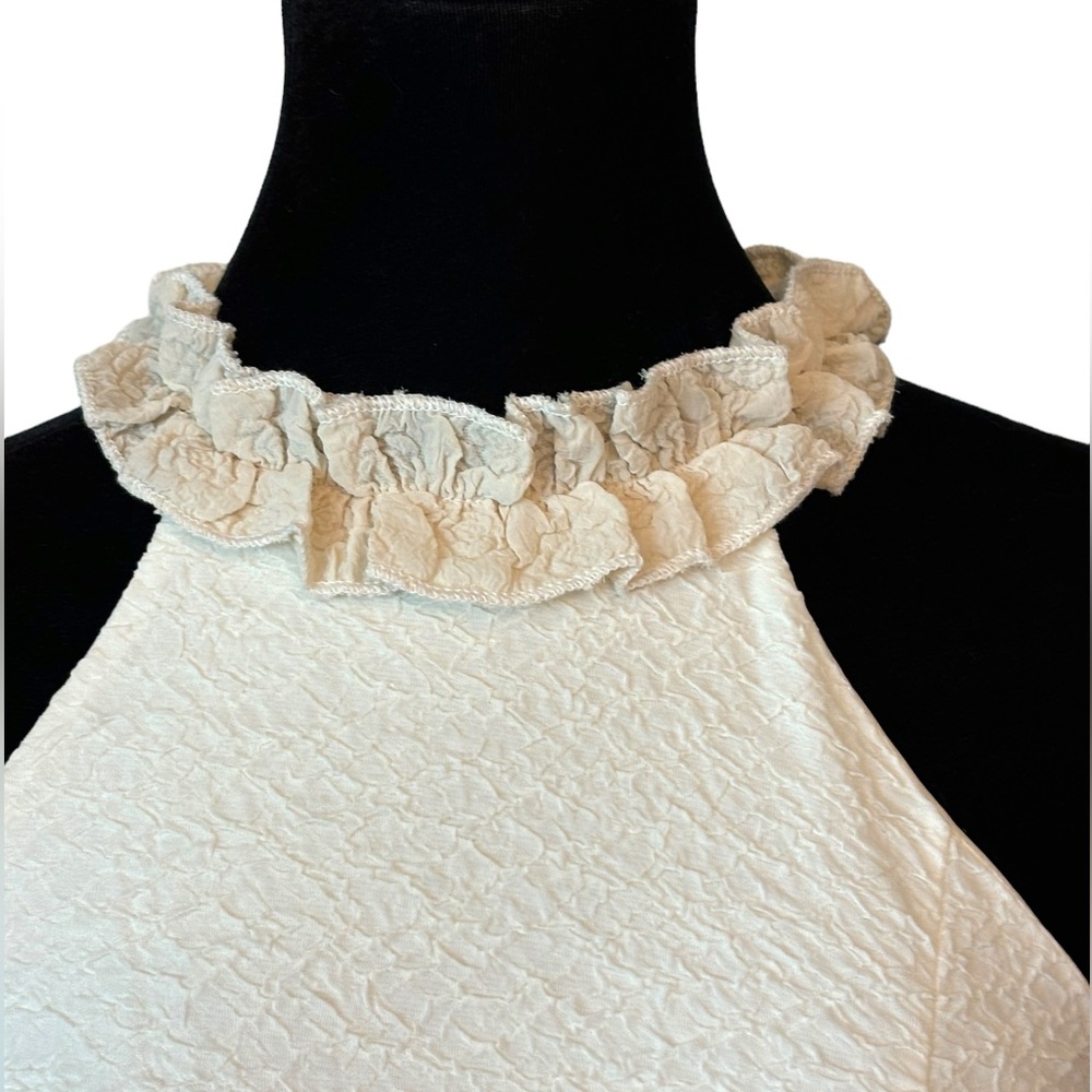 Two Tone Textured Ruffle Stretch Dress Small - Picture 5 of 9